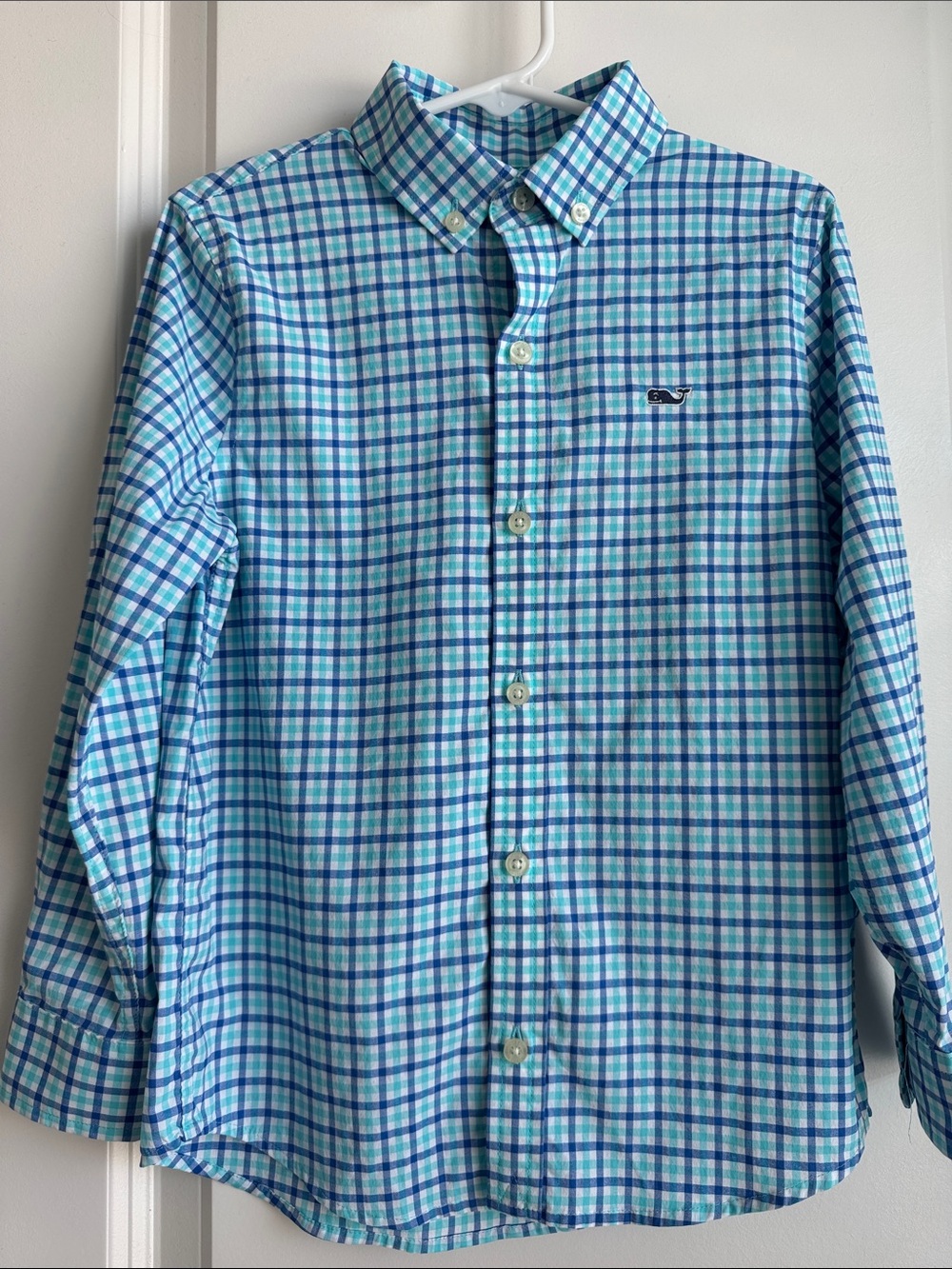 Vineyard Vines Men's Blue and Green Plaid Button-Down Shirt